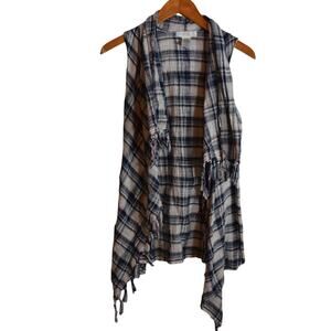 Entro Plaid Sleeveless Vest Tunic Top Frayed Hem Cotton Blend Small